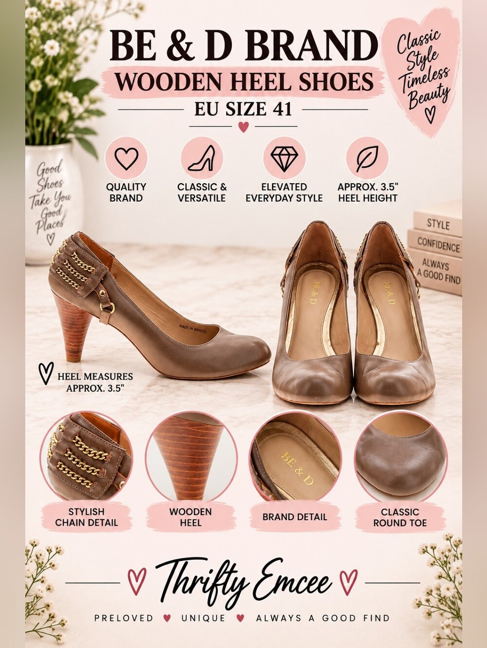 BE&D BRAND WOODEN HEEL SHOES • PRELOVED FAIR CONDITION EUROPEAN SZ41